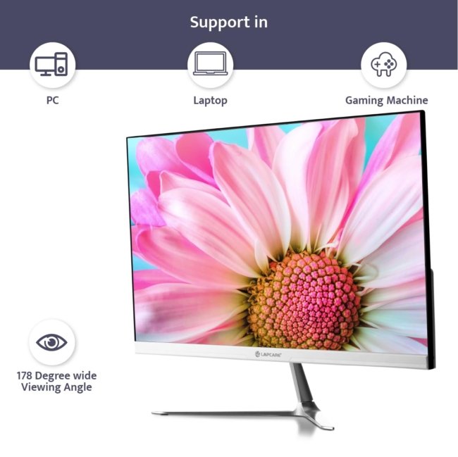 Lapcare LED Monitor LM22WHD - 22" (54.61CM) IPS Display with FHD Quality | 1920 X 1080 | Flick Free & 178 Degree Wide Viewing Angle | Slim Design & Frameless Body | Metal Stand & VGA+ HDMI Ports - Image 3
