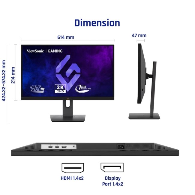 ViewSonic Gaming (Originated in USA) 68.58Cm(27") FHD Monitor| Super Clear Superclear IPS Panel Panel |185 Hz |2k-QHD | |1ms| HDR10|Height Adjustment |HDMI| DP Port | Srgb137%|VX2758A-2K-PRO-2 - Image 3