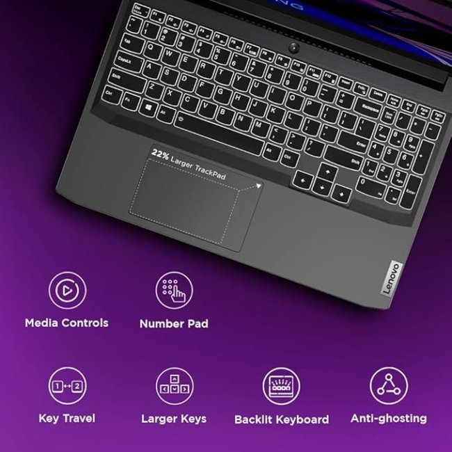 Lenovo IdeaPad Gaming 3 11th Gen Intel Core i5-11320H 15.6" (39.62cm) FHD IPS 144Hz Gaming Laptop (8GB/512GB SSD/Win 11/NVIDIA RTX 2050 4GB/Alexa/3 Month Game Pass/Shadow Black/2.25Kg), 82K101PBIN(15ihu6) - Image 4