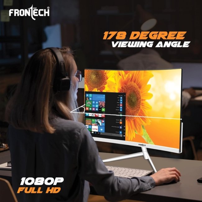FRONTECH 24 Inch Ultima Series Curved LED Monitor | Refresh Rate 100Hz, 1800R Curve| Full HD 1080p,Slim Bezel Less Design |Triple Ports- HDMI, VGA & Type-C Port (MON-0077, White) - Image 5