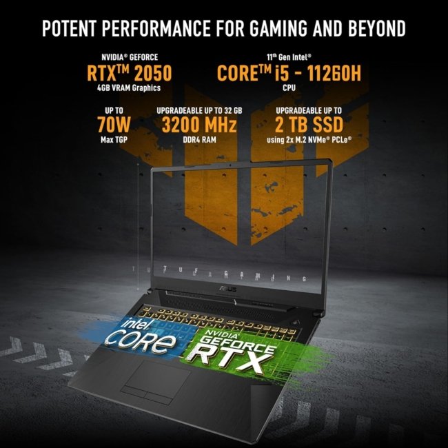 ASUS TUF Gaming F17 - Gaming Laptop, Intel Core i5-11260H 11th Gen, 17.3-inch (43.94 cm) FHD 144Hz, (8GB/512GB SSD/4GB NVIDIA RTX 2050/Win 11/ RGB Backlit/Black/2.60 kg),FX706HF-HX044WS - Image 10