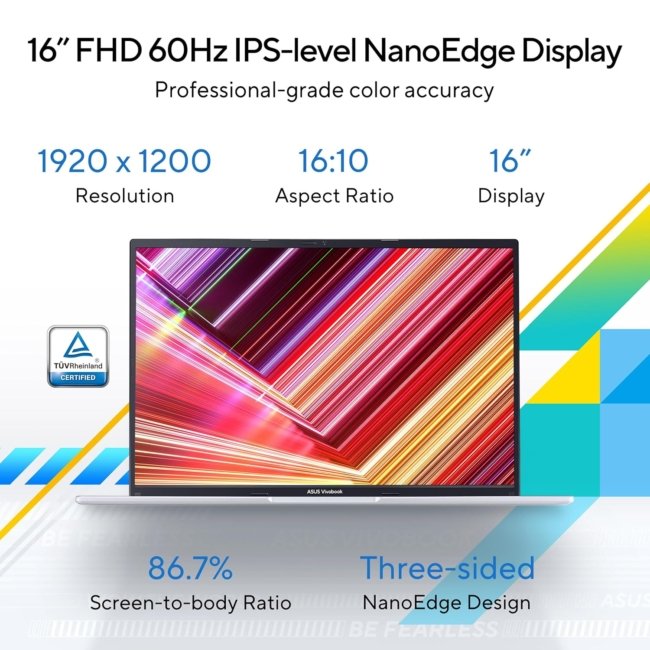 ASUS Vivobook 16" FHD+ (1920 X 1200), 60Hz 300Nits, Core i5-12500H, (16GB RAM/512GB SSD/Intel Iris X? Graphics/Win 11/Office Home/Fingerprint/42Whr Battery/Transparent Silver/1.88Kg), X1605ZAC-MB541WS - Image 11