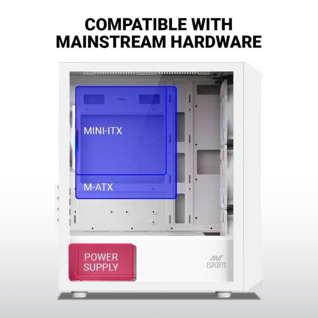 Ant Esports 205 Mini 6F Mini-Tower Computer Case/Gaming Cabinet - White | Support Micro-ATX, Mini-ITX | Pre-Installed 6 ARGB Fans - Image 7