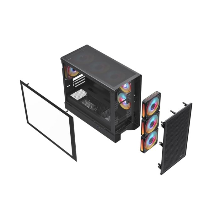 QuikFINGERS HyperHawk MicroATX PC Cabinet - M-ATX/Mini-ITX, Toughened Glass Panel, 6 Pre-Installed 120mm RGB Fans, Dual-Chamber, Magnetic Dust Filters, High Airflow & Water Cooling Support (Black) - Image 5