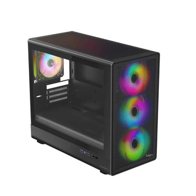QuikFINGERS HyperHawk MicroATX PC Cabinet - M-ATX/Mini-ITX, Toughened Glass Panel, 6 Pre-Installed 120mm RGB Fans, Dual-Chamber, Magnetic Dust Filters, High Airflow & Water Cooling Support (Black) - Image 4