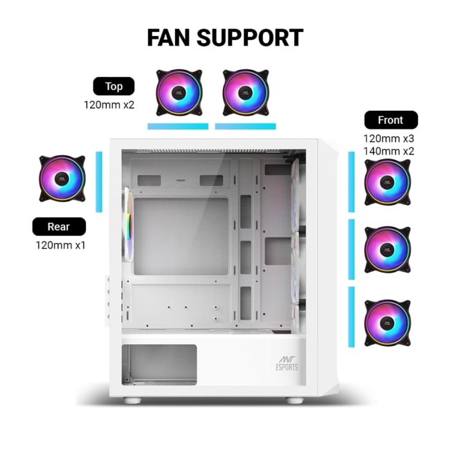 Ant Esports 205 Mini 6F Mini-Tower Computer Case/Gaming Cabinet - White | Support Micro-ATX, Mini-ITX | Pre-Installed 6 ARGB Fans - Image 5