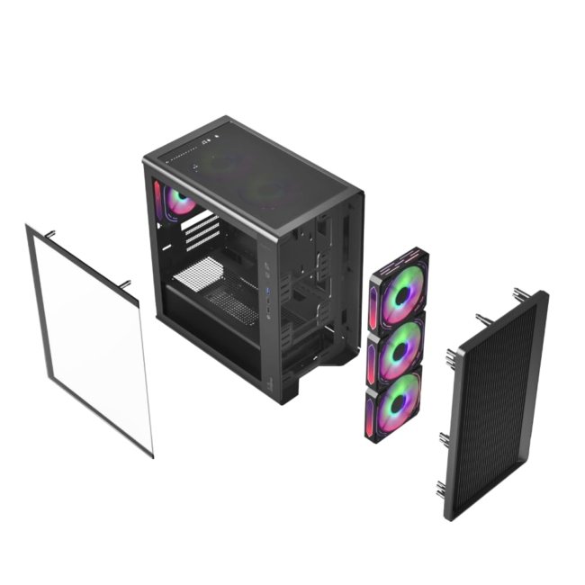 QuikFINGERS BlazeBolt F4 MicroATX PC Cabinet - M-ATX/Mini-ITX, Toughened Glass Panel, 4 Bundled 120mm Multi-Colour Fans, Dual-Chamber, Magnetic Dust Filters, High Airflow & Water Cooling Support - Image 6