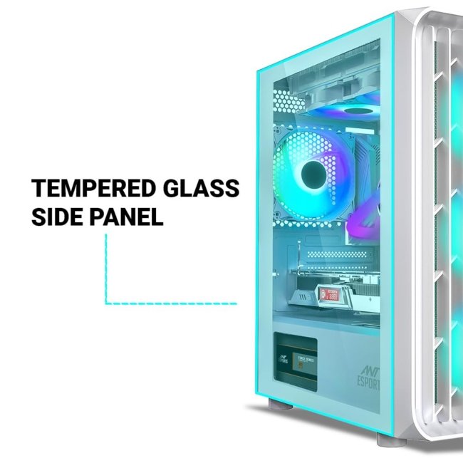 Ant Esports 205 Mini 6F Mini-Tower Computer Case/Gaming Cabinet - White | Support Micro-ATX, Mini-ITX | Pre-Installed 6 ARGB Fans - Image 3