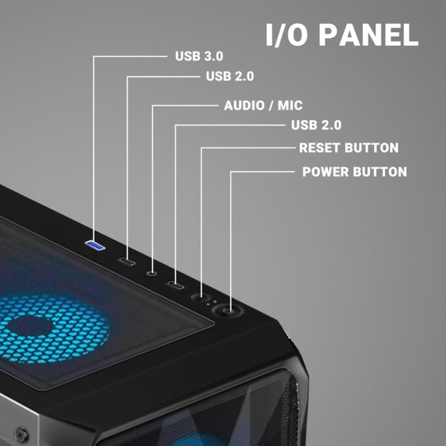 Ant Esports ICE- 112 Mid- Tower Computer Case/Gaming Cabinet - Black | Support ATX, Micro-ATX, ITX | Pre-Installed 3 Front Fans & 1 Rear Fan - Image 4