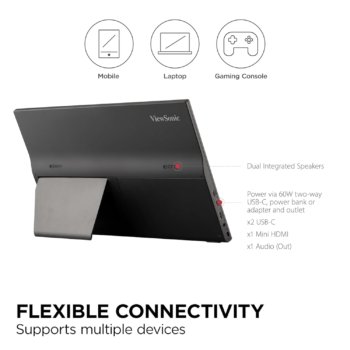 ViewSonic 40.64 Cm (16") FHD Portable Monitor for Multitasking Laptop Second screen | IPS | 2-Type-C | 60W Charge Back | Mini HDMI | Speaker | 680Grms | 9.85mm | Pivot-able Display |Kick Stand |VA1655 - Image 4