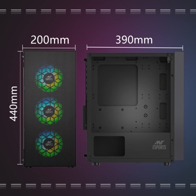 Ant Esports ICE-110 Mid-Tower Computer Case/Gaming Cabinet - Black | Supports E-ATX, ATX, Micro-ATX, Mini-ITX | Pre-Installed 3 x 120mm Front Fans and 1 x 120 mm Rear Fan - Image 6