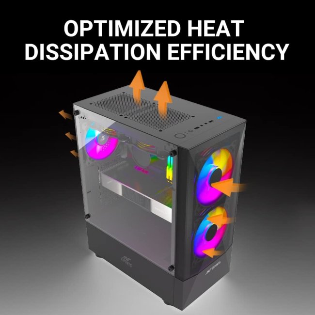 Ant Esports ICE-100 Mid-Tower Computer Case/Gaming Cabinet - Black | Supports ATX, Micro-ATX, Mini-ITX | Pre-Installed 2 x 140mm Front Fans and 1 x 140 mm Rear Fan - Image 5