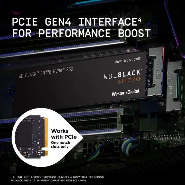 Western Digital WD Black SN770 NVMe 1TB, Upto 5150MB/s, 5Y Warranty, PCIe Gen 4 NVMe M.2 (2280), Gaming Storage, Internal Solid State Drive (SSD) (WDS100T3X0E) - Image 5