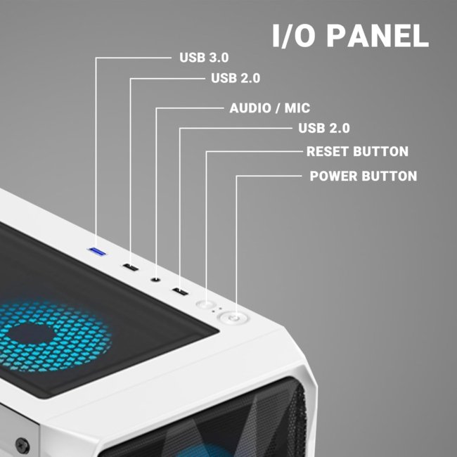 Ant Esports ICE- 112 Mid- Tower Computer Case/Gaming Cabinet - White | Support ATX, Micro-ATX, ITX | Pre-Installed 3 Front Fans & 1 Rear Fan - Image 4