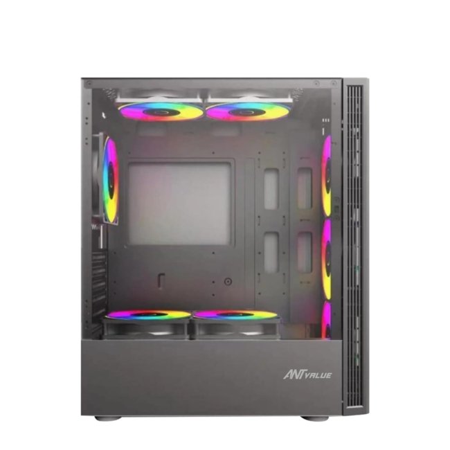 Ant Value VM40 ATX Computer Case/Gaming Cabinet - Black | Support ATX, M-ATX, ITX | Pre-Installed 3 Front & 1 Rear Rainbow Fans - Image 4