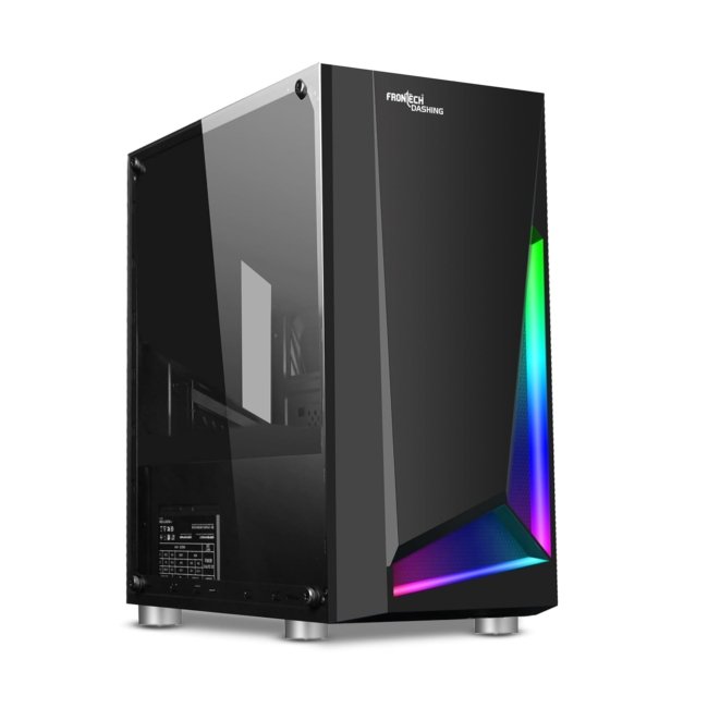 FRONTECH Dashing Gaming Cabinet/Computer Case with HD Audio | ATX/M-ATX Compatible, Tampered Glass Side Panel, Bottom SMPS Dock | 120 mm RGB Fan with Dust Filter, USB 3.0, 2xUSB 1.1 (FT 4286, Black)