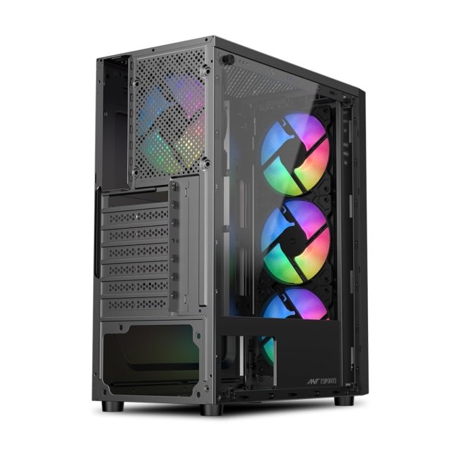 Ant Esports Elite 1120 Mid-Tower Computer Case/Gaming Cabinet - Black | Support ATX, M-ATX, ITX | Pre- Installed 3 x 120mm Front and 1 x 120mm Rear Rainbow Fans - Image 3