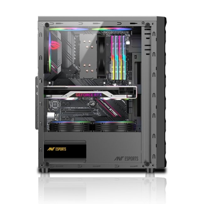 Ant Esports Elite 1120 Mid-Tower Computer Case/Gaming Cabinet - Black | Support ATX, M-ATX, ITX | Pre- Installed 3 x 120mm Front and 1 x 120mm Rear Rainbow Fans - Image 4