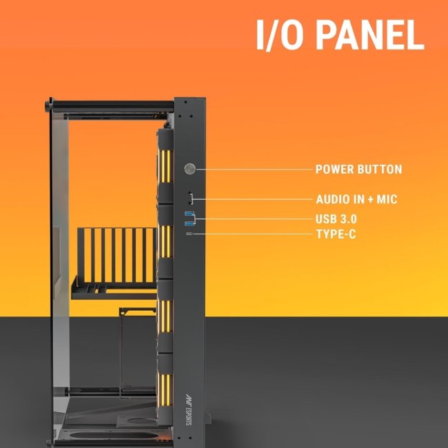 Ant Esports Cypher K9 Full-Tower ATX Open-Frame Computer Case/Gaming Cabinet - Black | Support ATX, Micro-ATX, Mini-ITX | Pre-Installed 4 ARGB-PWM Remote Controlled Fans - Image 2