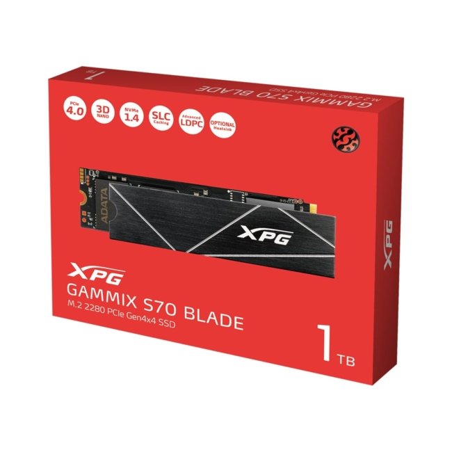 XPG GAMMIX S70 Blade M.2 NVME 1TB PCIe Gen4x4 2280 Internal Solid State Drive/SSD, Read/Write Speed Up to 7,400/6800 MB/s - AGAMMIXS70B-1T-CS Compatible with PC, Laptop and Play Station 5
