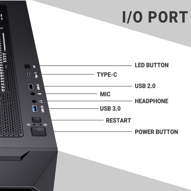 Ant Esports ICE- 410TG Mid- Tower Computer Case/Gaming Cabinet with Type C - Black | Support E-ATX, ATX, M-ATX, ITX | Pre-Installed 3 x 120 mm ARGB Front Fans and 1 x 120mm ARGB Rear Fan - Image 3