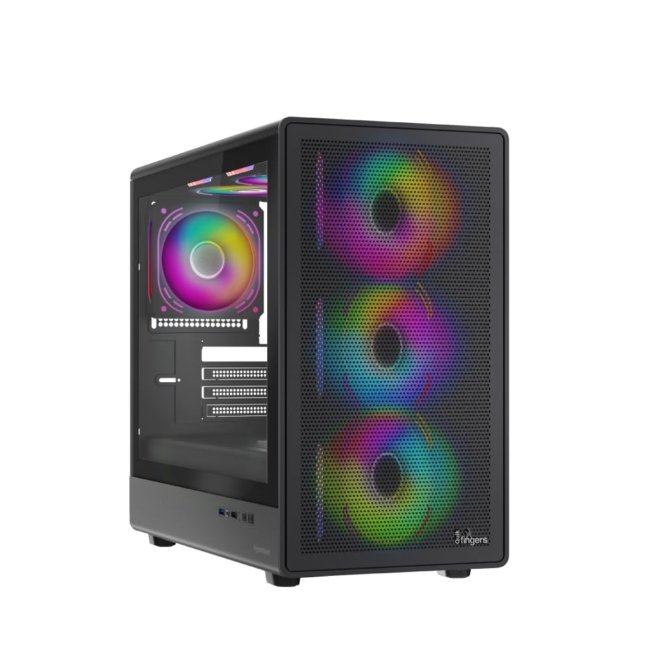 QuikFINGERS HyperHawk MicroATX PC Cabinet - M-ATX/Mini-ITX, Toughened Glass Panel, 6 Pre-Installed 120mm RGB Fans, Dual-Chamber, Magnetic Dust Filters, High Airflow & Water Cooling Support (Black)