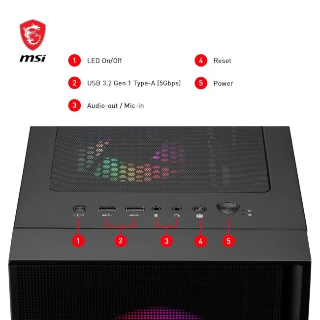 MSI MAG Forge 120A Airflow Premium Gaming PC Case: Auto RGB Fan, Vertical GPU Bracket, Side Air Vents, 360mm Radiator Support, 4mm Thick Tempered Glass, Supports Up to 8 Fans - Image 5