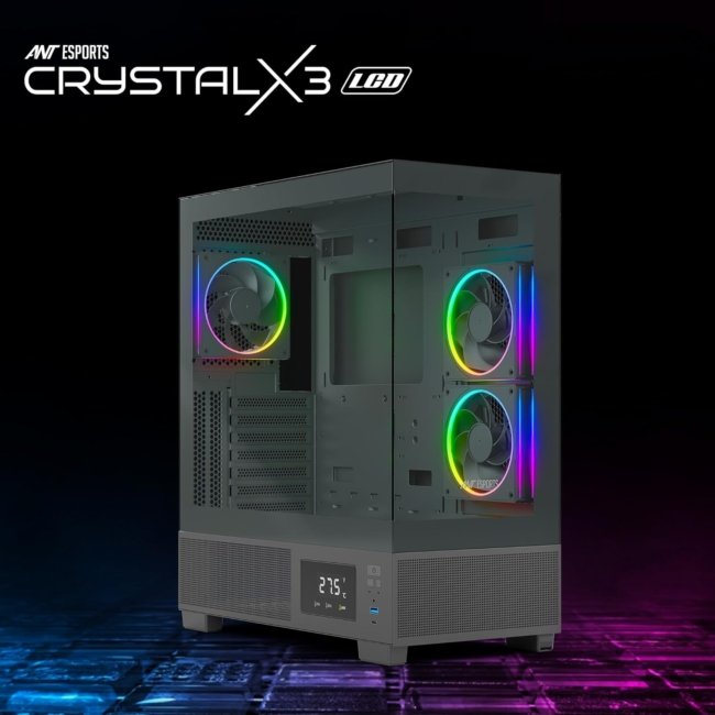 Ant Esports Crystal X3 LCD Mid-Tower ATX Computer Case/Gaming Cabinet - Black | Support ATX, Micro-ATX, Mini-ITX | Pre-Installed 3 ARGB Fans - Image 7