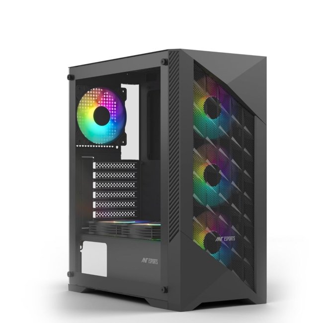 Ant Esports ICE- 270M 6F Mid-Tower Computer Case/Gaming Cabinet with Front Mesh Panel- Black | Support ATX, Micro-ATX, Mini-ITX | Pre-Installed 6 Static RGB Fans