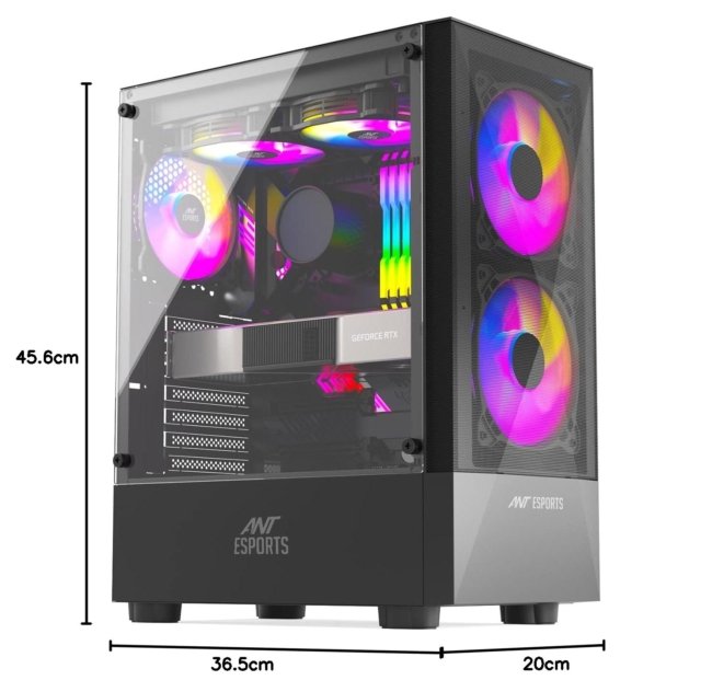 Ant Esports ICE-100 Mid-Tower Computer Case/Gaming Cabinet - Black | Supports ATX, Micro-ATX, Mini-ITX | Pre-Installed 2 x 140mm Front Fans and 1 x 140 mm Rear Fan - Image 6