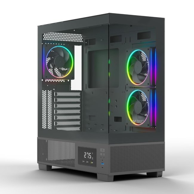 Ant Esports Crystal X3 LCD Mid-Tower ATX Computer Case/Gaming Cabinet - Black | Support ATX, Micro-ATX, Mini-ITX | Pre-Installed 3 ARGB Fans