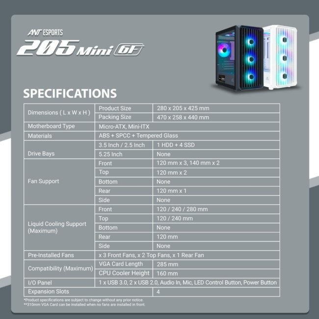 Ant Esports 205 Mini 6F Mini-Tower Computer Case/Gaming Cabinet - Black | Support Micro-ATX, Mini-ITX | Pre-Installed 6 ARGB Fans - Image 5