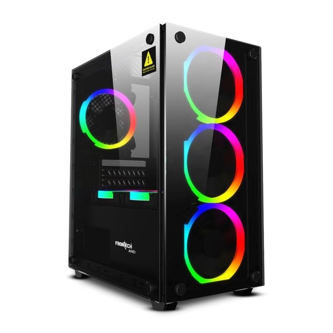 FRONTECH Premium and Gaming Computer Cabinet/Gaming Computer Case with 4 x 120 mm RGB Fan and Front and Side Glass Panel | USB 1.1| USB 3.0| HD Audio (FT-4342)