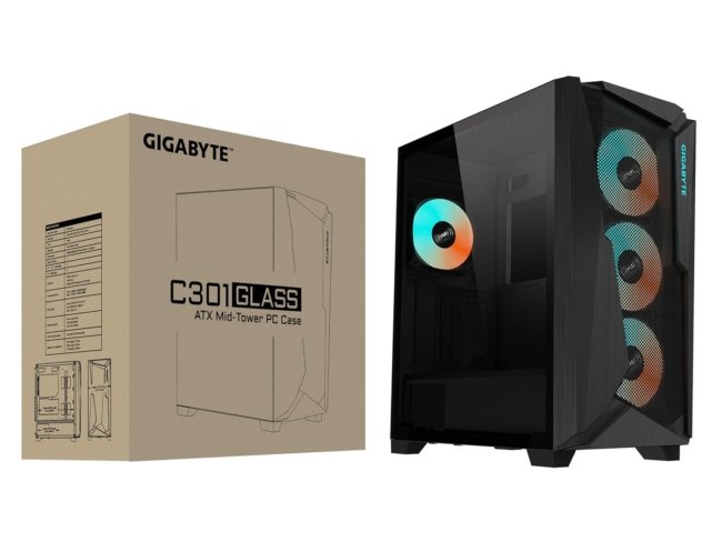 GIGABYTE C301 Glass - Black Mid Tower PC Gaming Case, Tempered Glass, USB Type-C, 4X ARBG Fans Included (GB-C301G) - Image 7