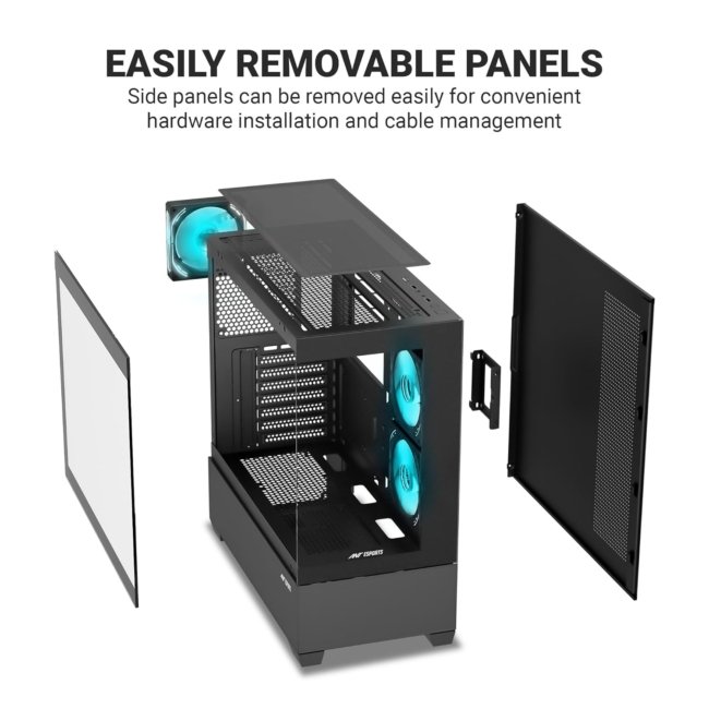 Ant Esports Crystal Z3 Mid-Tower Computer Case/Gaming Cabinet – Black | Support ATX, M-ATX, ITX | Pre-Installed 3 ARGB Fans - Image 3