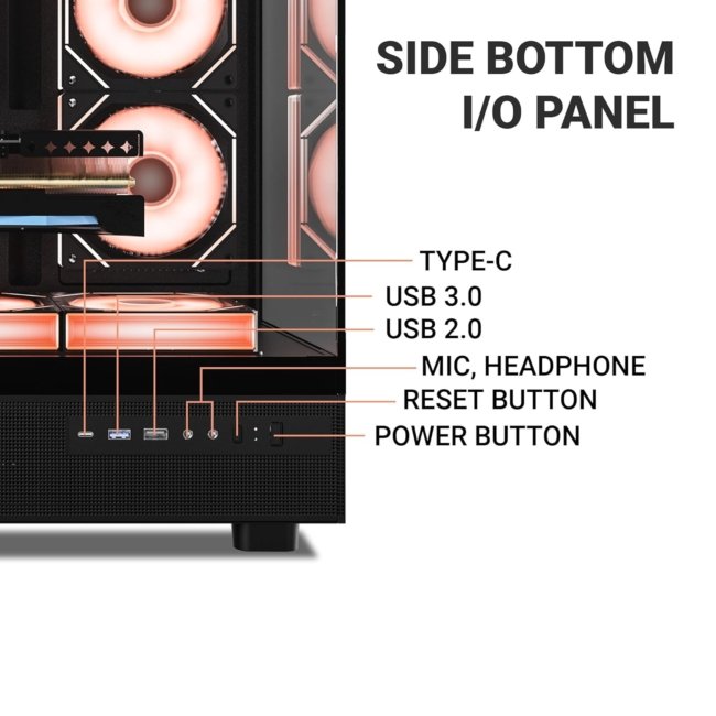 Ant Esports Crystal X6 ATX Mid-Tower Computer Case/Gaming Cabinet with Type-C - Black | Support ATX, Micro-ATX, Mini-ITX | Pre-Installed 6 ARGB Infinity Mirror Fans | Dual Front Panel (Mesh/Glass) - Image 2