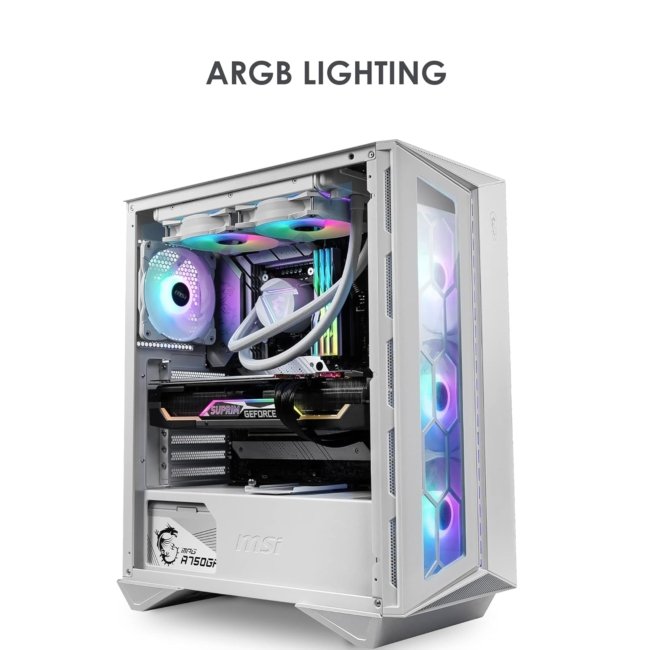 MSI MPG GUNGNIR 110R White - Premium Mid-Tower Gaming PC Case - Tempered Glass Side Panel - ARGB 120mm Fans - Liquid Cooling Support up to 360mm Radiator - White Color Case - Image 8