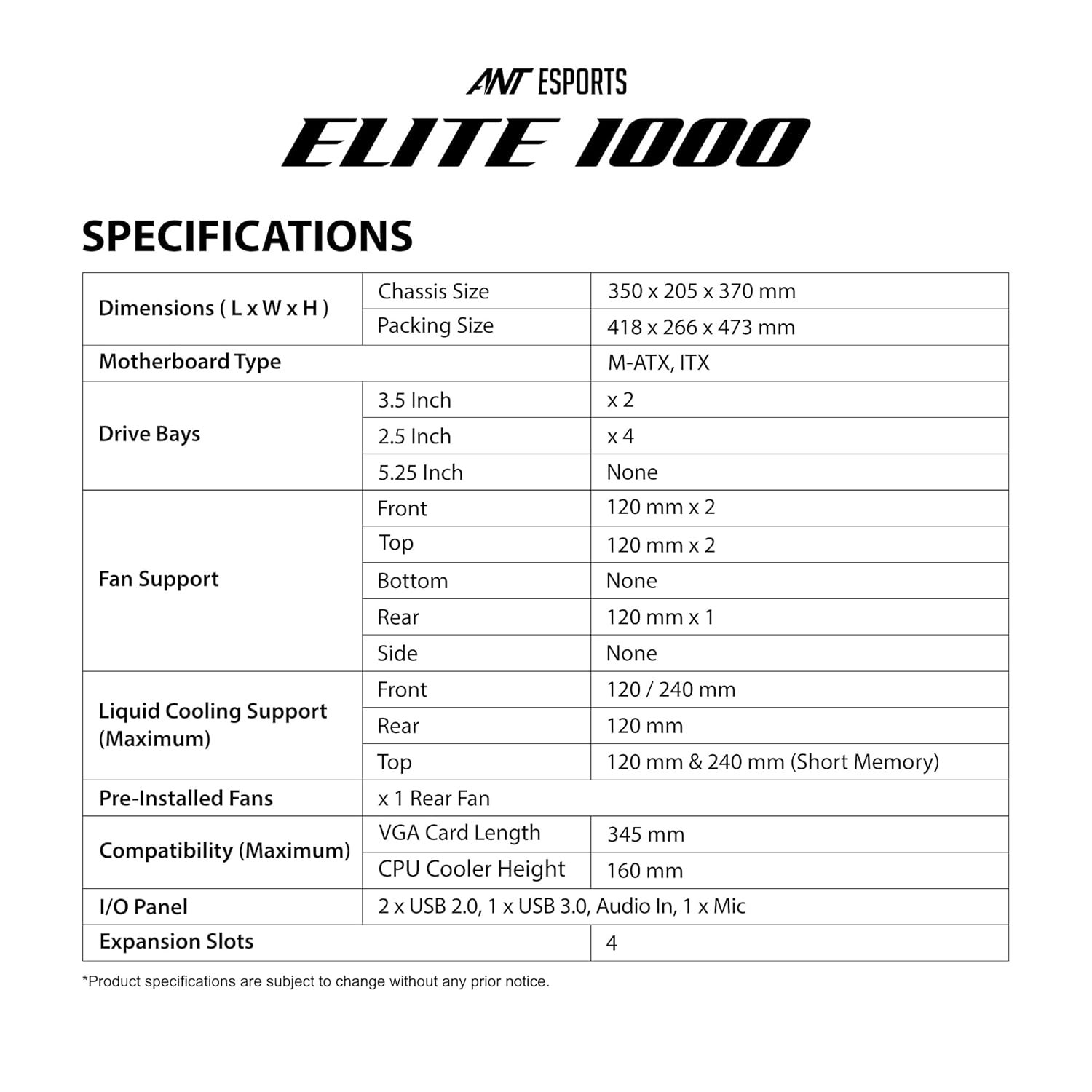 Ant Esports Elite 1000 PS Mid-Tower Computer Case/Gaming Cabinet - Black | Supports M-ATX, ITX with Pre-Installed 1 x 120mm Black Rear Fan - Image 6