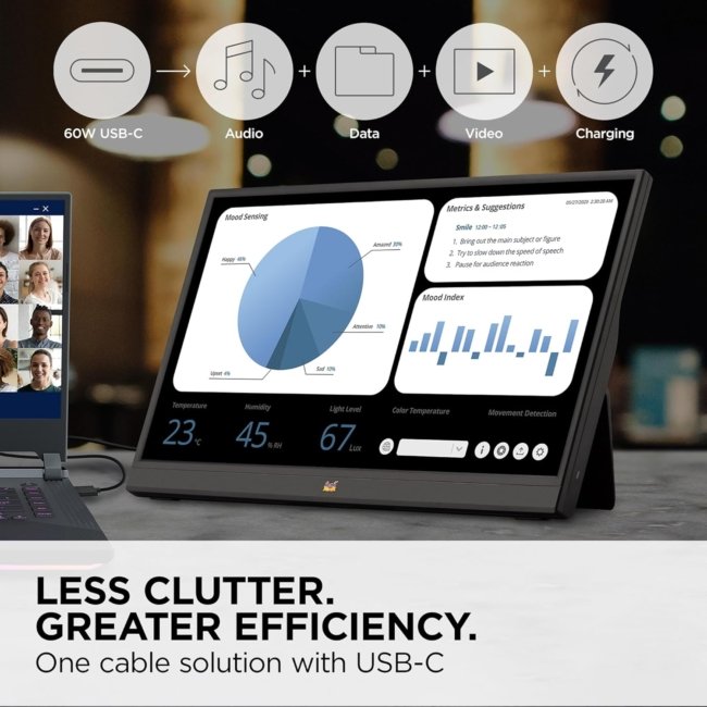 ViewSonic 40.64 Cm (16") FHD Portable Monitor for Multitasking Laptop Second screen | IPS | 2-Type-C | 60W Charge Back | Mini HDMI | Speaker | 680Grms | 9.85mm | Pivot-able Display |Kick Stand |VA1655 - Image 2