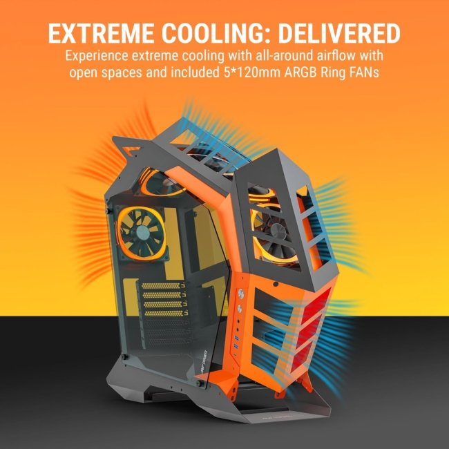 Ant Esports Cypher G3 Mid-Tower ATX Computer Case/Gaming Cabinet - Black-Orange | Support ATX, Micro-ATX, Mini-ITX | Pre-Installed 5 ARGB-PWM Remote Controlled Fans - Image 3