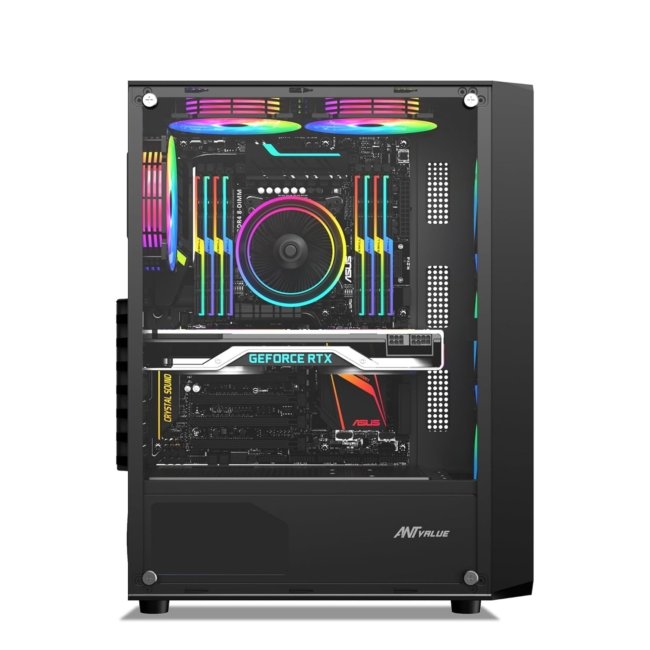 Ant Value Tempered_Glass VM41 Mid-Tower Computer Case/Gaming Cabinet - Black | Support ATX, M-ATX, ITX | Pre-Installed 3 Front & 1 Rear Rainbow Fans - Image 7