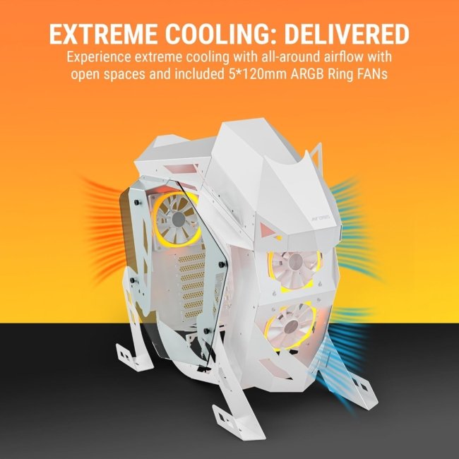 Ant Esports Cypher G5 Mid-Tower ATX Computer Case / Gaming Cabinet - White | Support ATX, Micro-ATX, Mini-ITX | Pre-Installed 5 ARGB-PWM Remote Controlled Fans - Image 3