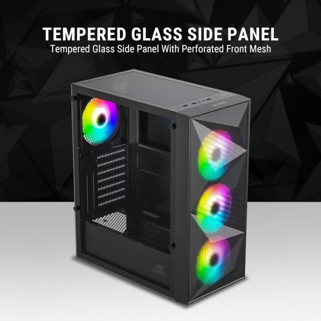 Ant Esports Elite 1200 ATX Computer Case/Gaming Cabinet - Black | Support ATX, Micro-ATX, Mini-ITX | Pre-Installed 3 Front Fans & 1 Rear Fan - Image 3