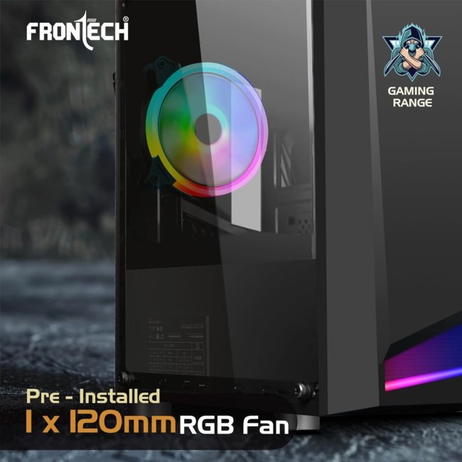 FRONTECH Dashing Gaming Cabinet/Computer Case with HD Audio | ATX/M-ATX Compatible, Tampered Glass Side Panel, Bottom SMPS Dock | 120 mm RGB Fan with Dust Filter, USB 3.0, 2xUSB 1.1 (FT 4286, Black) - Image 3