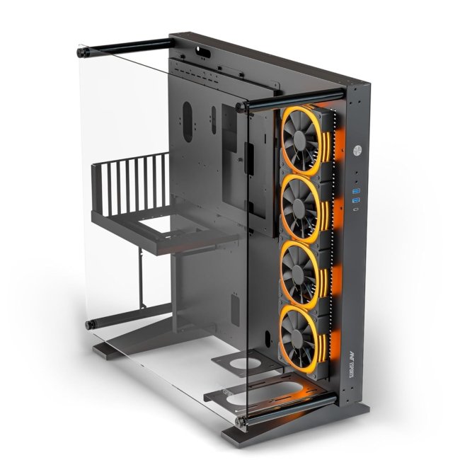 Ant Esports Cypher K9 Full-Tower ATX Open-Frame Computer Case/Gaming Cabinet - Black | Support ATX, Micro-ATX, Mini-ITX | Pre-Installed 4 ARGB-PWM Remote Controlled Fans