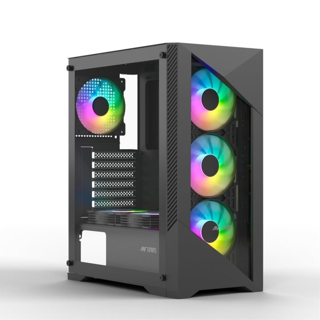 Ant Esports ICE- 270G 6F Mid-Tower ATX Computer Case/Gaming Cabinet with Front Glass Panel - Black | Support ATX, Micro-ATX, Mini-ITX | Pre-Installed 6 Static RGB Fans