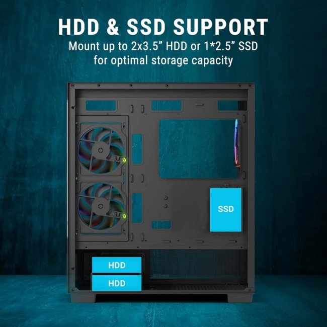 Ant Esports Crystal X3 LCD Mid-Tower ATX Computer Case/Gaming Cabinet - Black | Support ATX, Micro-ATX, Mini-ITX | Pre-Installed 3 ARGB Fans - Image 6