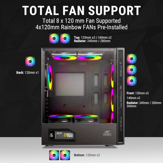 Ant Esports Elite 1200 ATX Computer Case/Gaming Cabinet - Black | Support ATX, Micro-ATX, Mini-ITX | Pre-Installed 3 Front Fans & 1 Rear Fan - Image 5