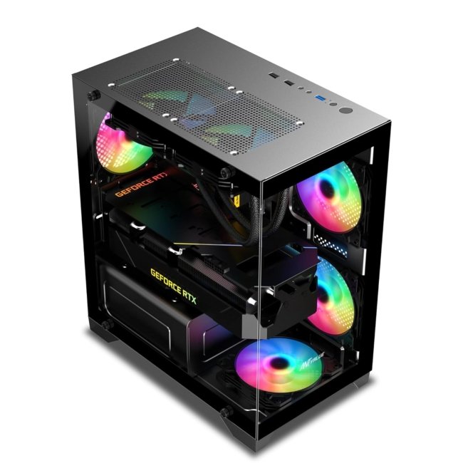 Ant Value Tempered_Glass CV200 Mid-Tower Computer Case/Gaming Cabinet - Black | Support M-ATX, M-ITX | Pre-Installed 3 Static RGB Fans - Image 4