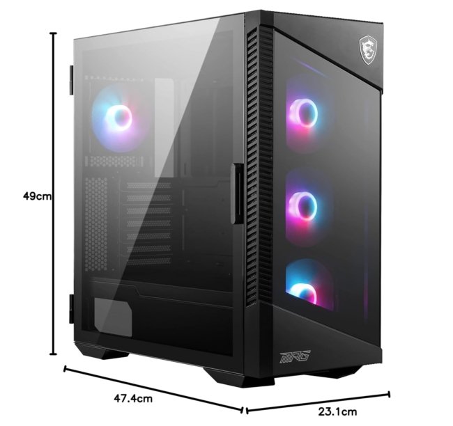MSI MPG Velox 100R - Gaming Cabinet for PC: Tempered Glass Side Panel, ARGB Fans, Liquid Cooling Support up to 360mm Radiator, Mesh Panel for Optimized Airflow, 8.64 kg,47.4 x 23.1 x 49 cm - Image 4